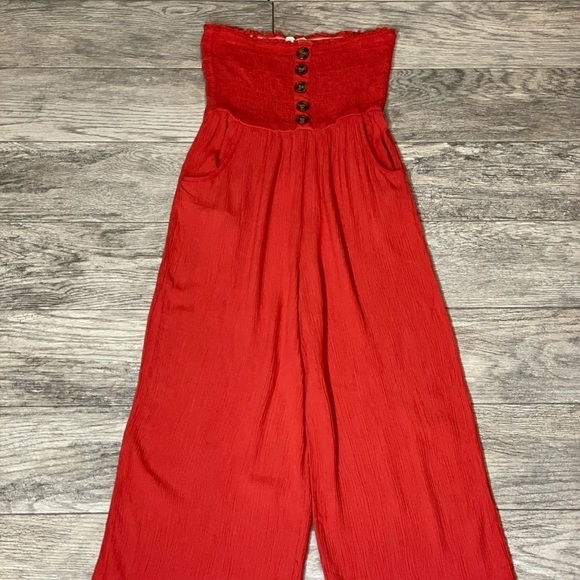 SKY AND SPARROW Tilley's jumpsuit romper ruched wide leg crinkle boho, sz S - Picture 1 of 6